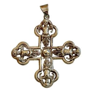 Fratelli Peruzzi 925 Sterling Silver Ornate Cross Pendant With Angels